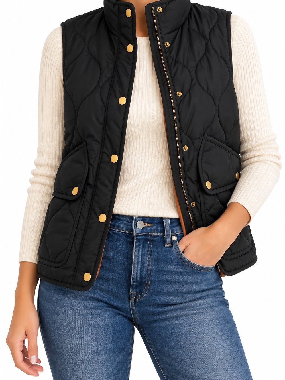 J.Crew Signature Puffer Quilted Vest Black Size Small PrimaLoft